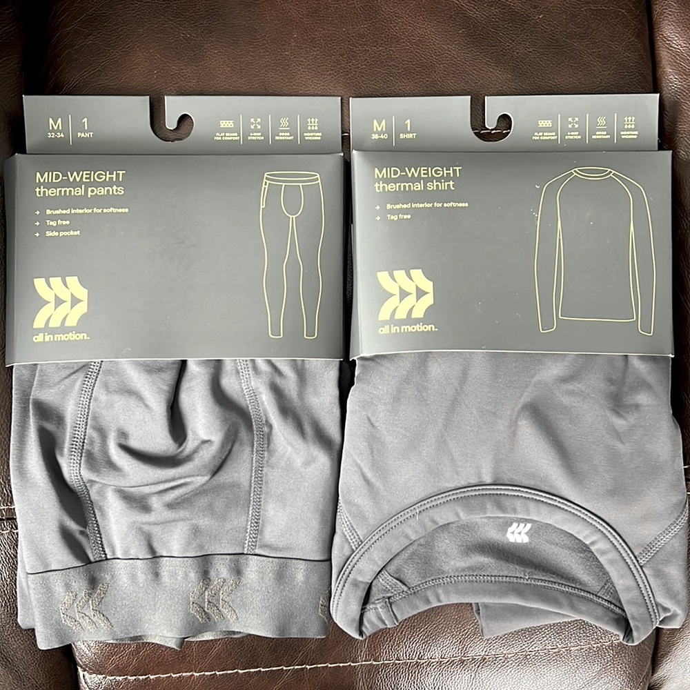 All In Motion Mid-Weight Thermal Shirt/Pant set Size Medium Grey NWT